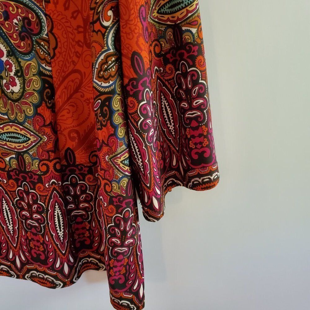 Boho Tunic Top With Long Flared Sleeves With A Paisley Mandala Print Sz PL - Picture 7 of 12